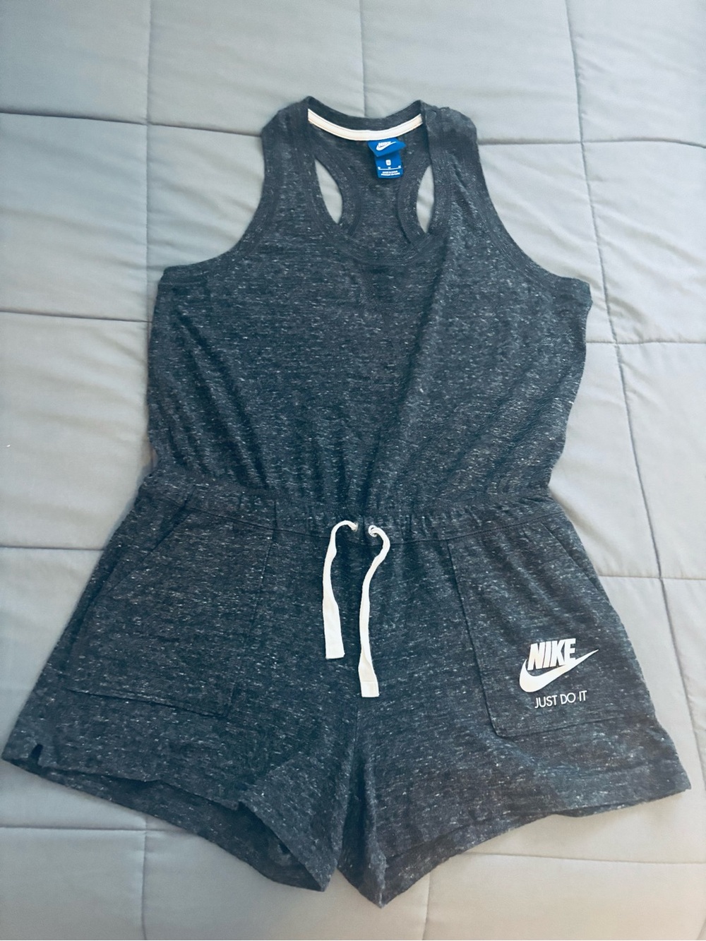 Nike Womens Gray Organic Cotton One Piece Athletic Logo Romper Size M